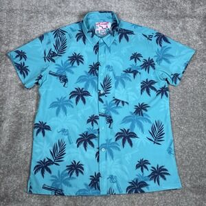 Retro Rifle Shirt Men's XL Blue Vice City GTA Button Up Hawaiian Short Sleeve